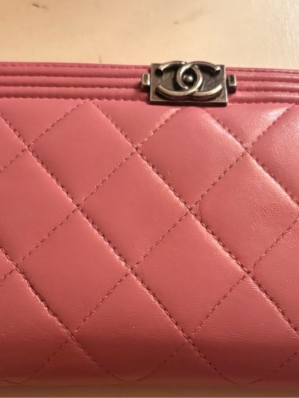 CHANEL Quilted Pink Leather Wallet with Silver CC Turn-Lock